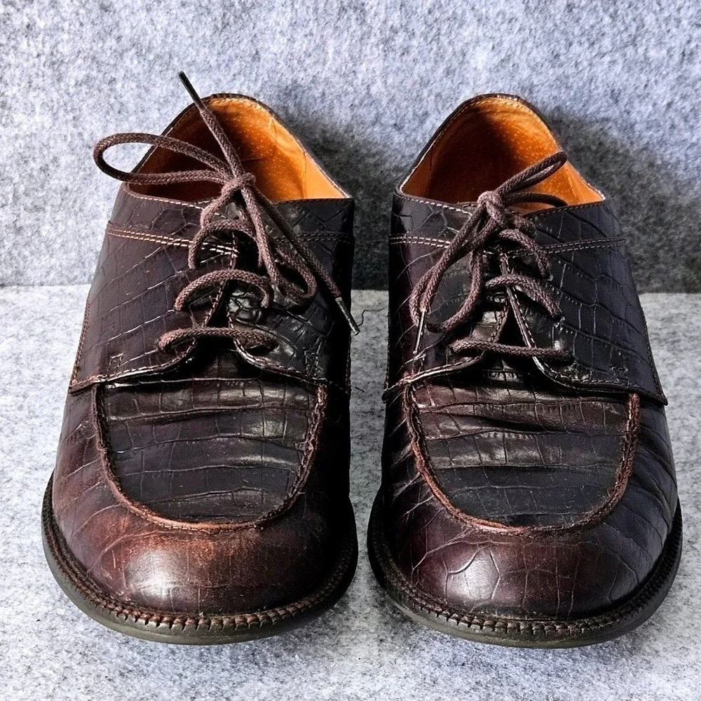 Lauren‎ Ralph Lauren Mens Dark Brown Croc Embossed Leather Apron Toe Oxfords 7.5